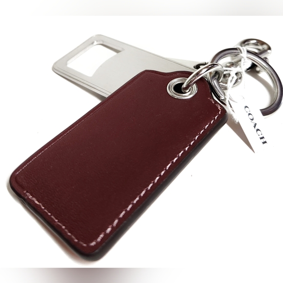 Coach Bottle Opener Key Fob Keychain with Stamp Silver Bright Orange Leather NWT - Picture 15 of 15